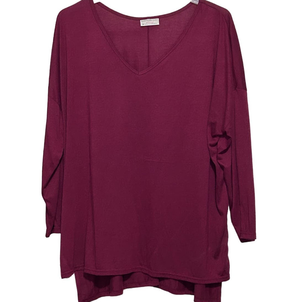 Bobbie Brooks Plus Size Women's Wine Long Sleeve V-Neck‎ Pullover Top Size 3X